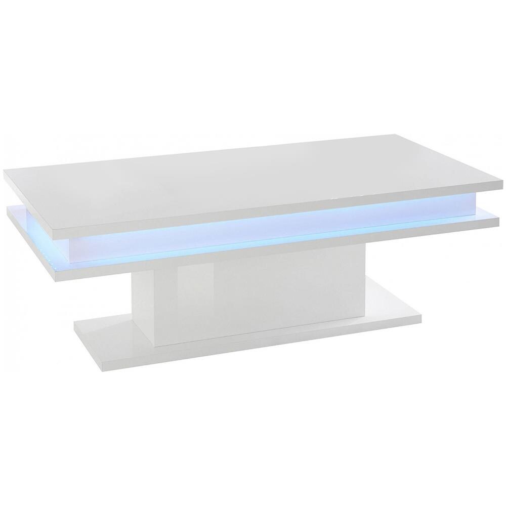 Tavolino Da Salotto Leon, Tavolo Basso Da Caffè, Mobiletto Portariviste, 100% Made In Italy, Cm 100x55h42, Bianco Lucido Con Luce Led - Foto 2