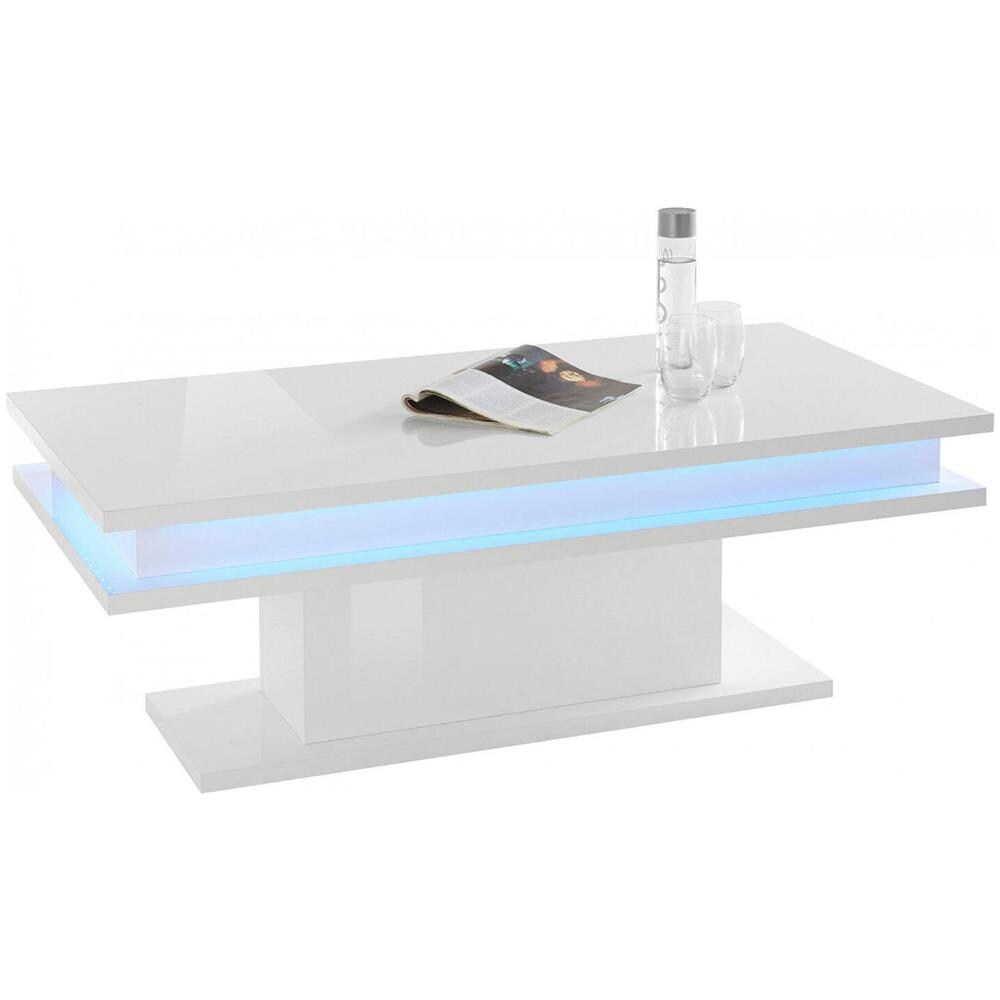 Tavolino Da Salotto Leon, Tavolo Basso Da Caffè, Mobiletto Portariviste, 100% Made In Italy, Cm 100x55h42, Bianco Lucido Con Luce Led - Foto 4