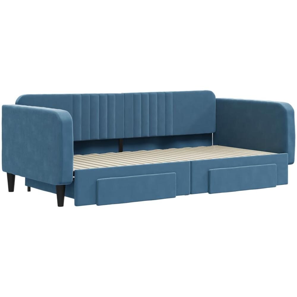 Divano Letto Estraibile Con Cassetti Blu 100x200 Cm In Velluto - Foto 2