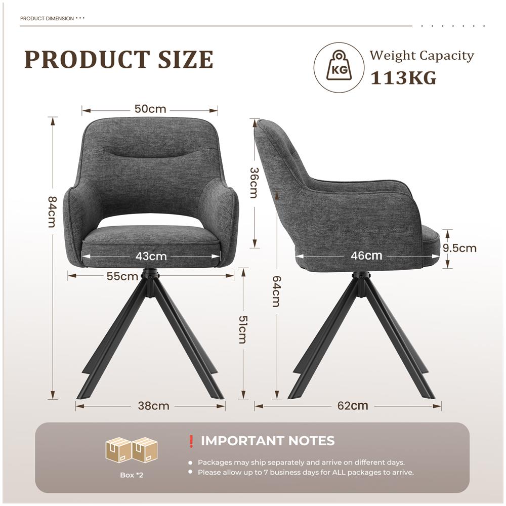 Sedie Girevoli, Set Da 2 Pezzi, Sedie Girevoli Premium Con Braccioli Semicompleti E Struttura Metallica Stabile, Colore Grigio - Foto 2