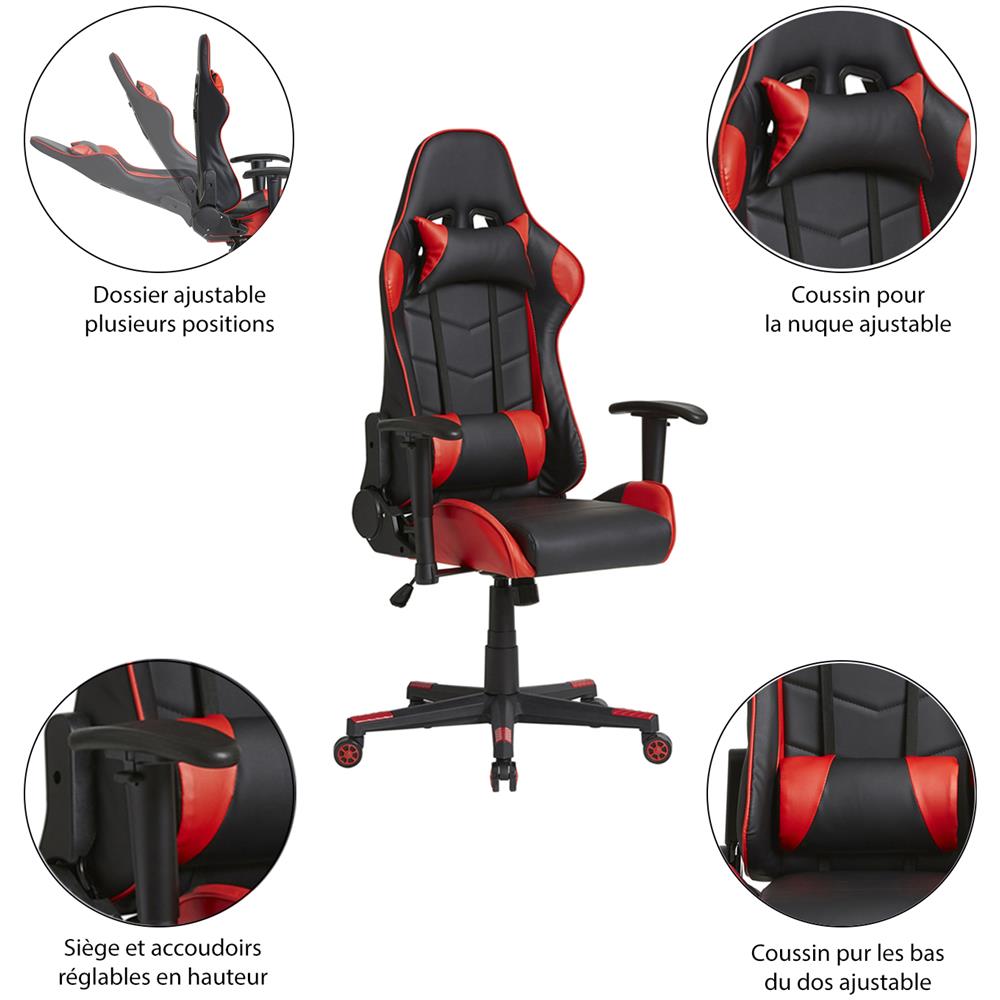 Sedia Da Ufficio Professionale Per Corridore Da Gioco Rosso, Sedia Con Braccioli, Supporto E Cuscino Lombare (tessuto Sintetico, Inclinazione E Altezza Regolabile, Braccioli Regolabili, Regolabile A 180º) - Foto 5