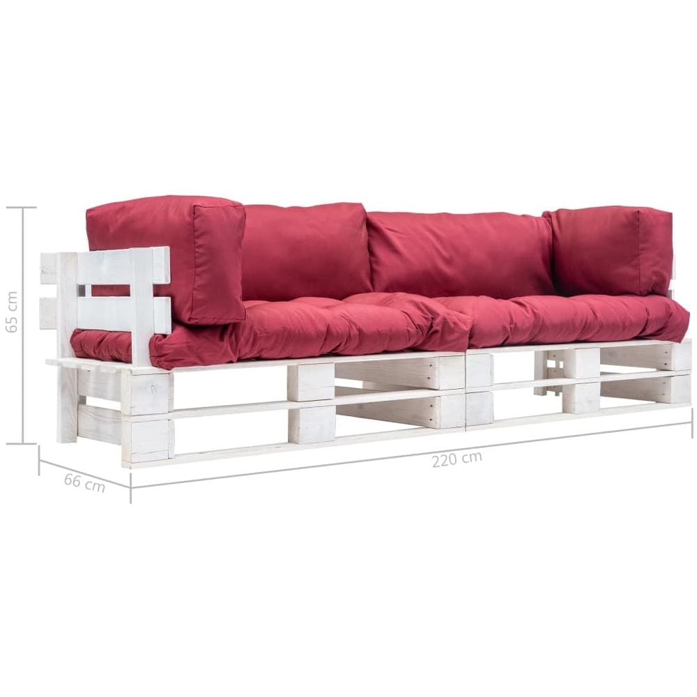 Set Divani Da Giardino Su Pallet 2 Pz Cuscini Rossi Legno - Foto 3