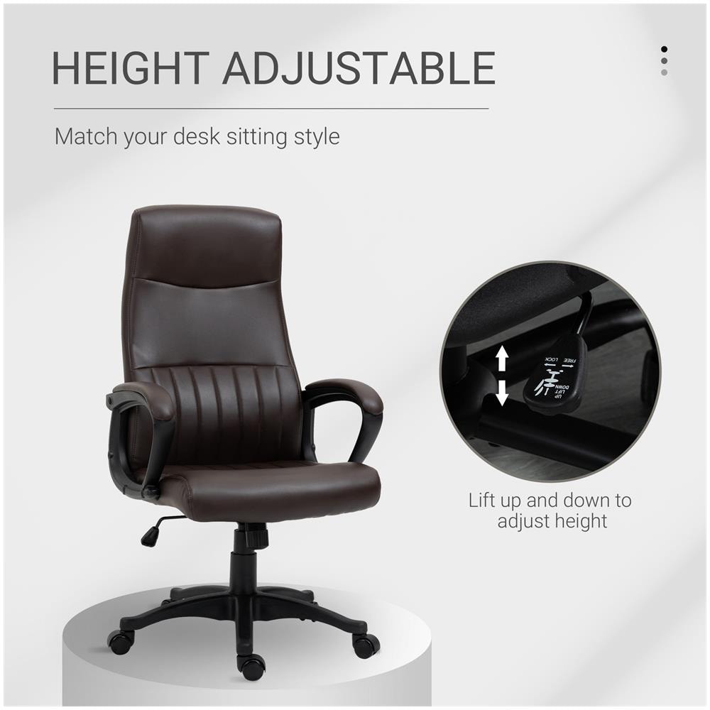 Sedia Da Ufficio Girevole Con Schienale Alto, Altezza Regolabile E Ruote, 61.5x66x113-123cm, Marrone - Foto 2