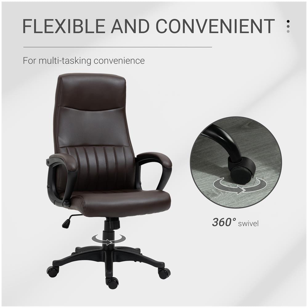 Sedia Da Ufficio Girevole Con Schienale Alto, Altezza Regolabile E Ruote, 61.5x66x113-123cm, Marrone - Foto 8