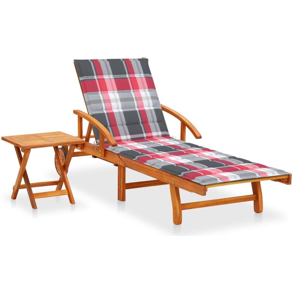 Sdraio da Giardino con Tavolino e Cuscino in Massello di Acacia - Foto 1