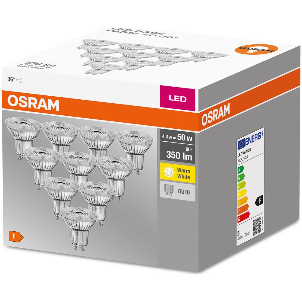 Led-lampada Con Riflettore - Gu10 - Bianco Caldo - 2700 K - 4,30 W - 50w Equivalenti - Led Base Par16 - Confezione Da 10 - Foto 2