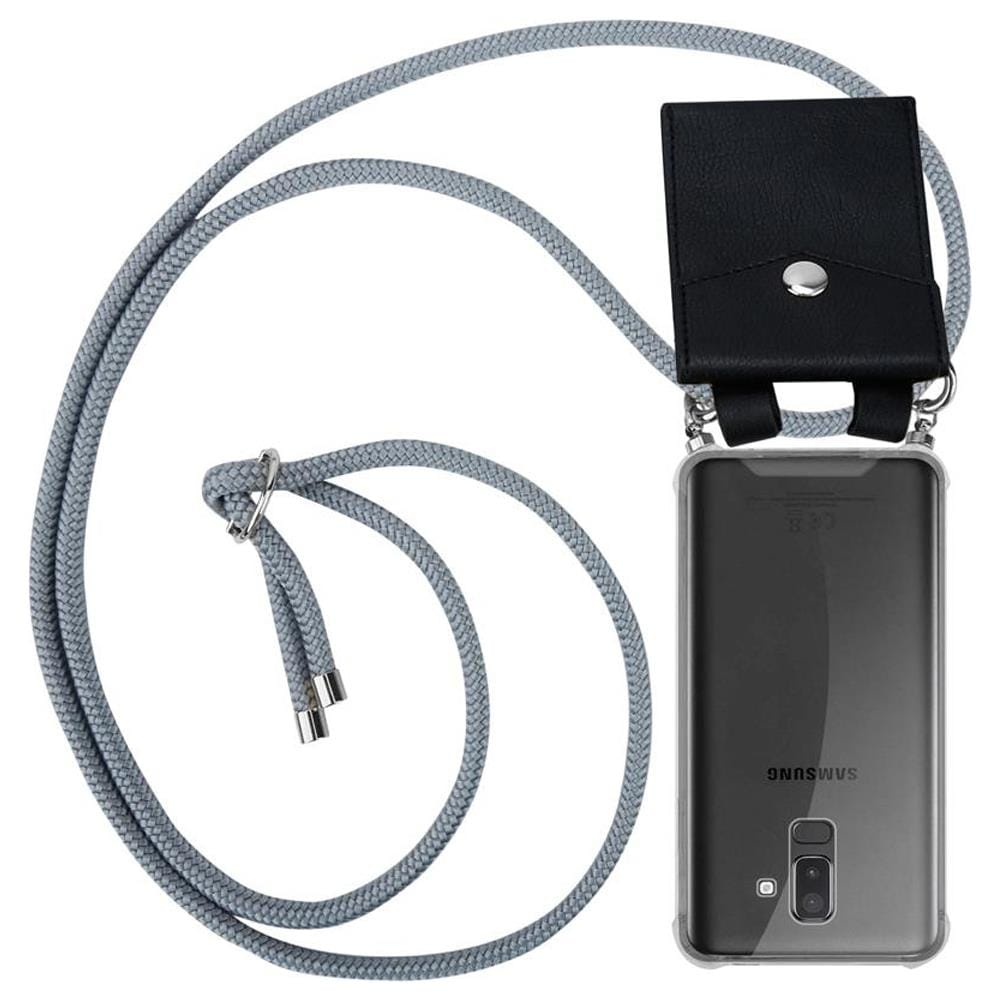 Catena Di Telefoni Cellulari Compatibile Con Samsung Galaxy A6 Plus 2018 In Grigio Argento - Coperchio Protettivo In Silicone Con Anelli D'argento, Cinturino In Corda E Custodia Staccabile - Foto 1