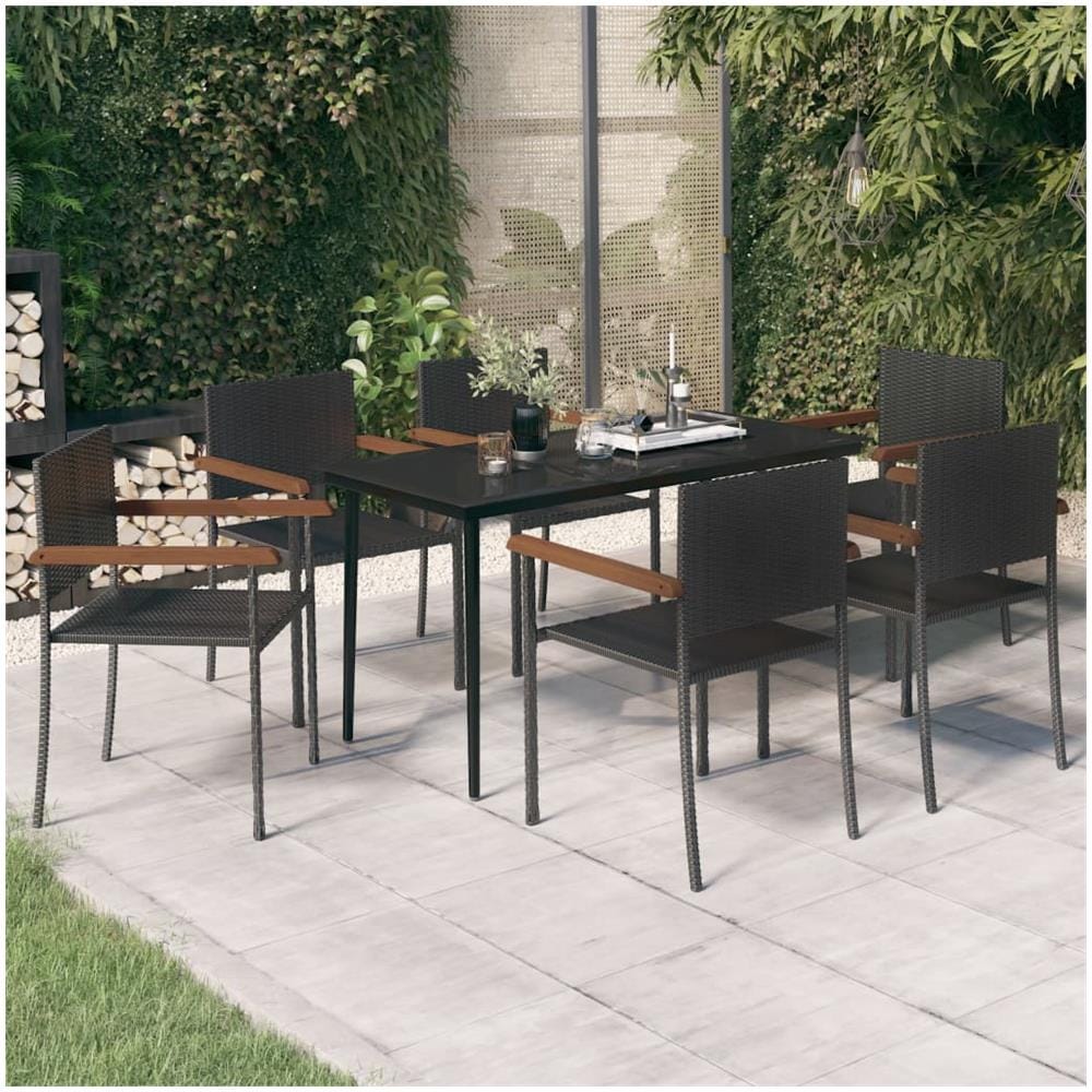 Set Mobili Da Pranzo Per Giardino 7 Pz Nero - Foto 1
