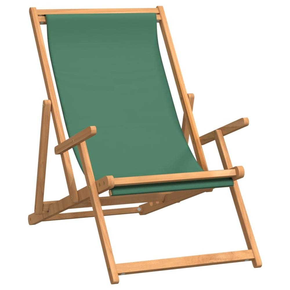 Sdraio Pieghevole da Spiaggia in Legno Massello di Teak Verde - Foto 1