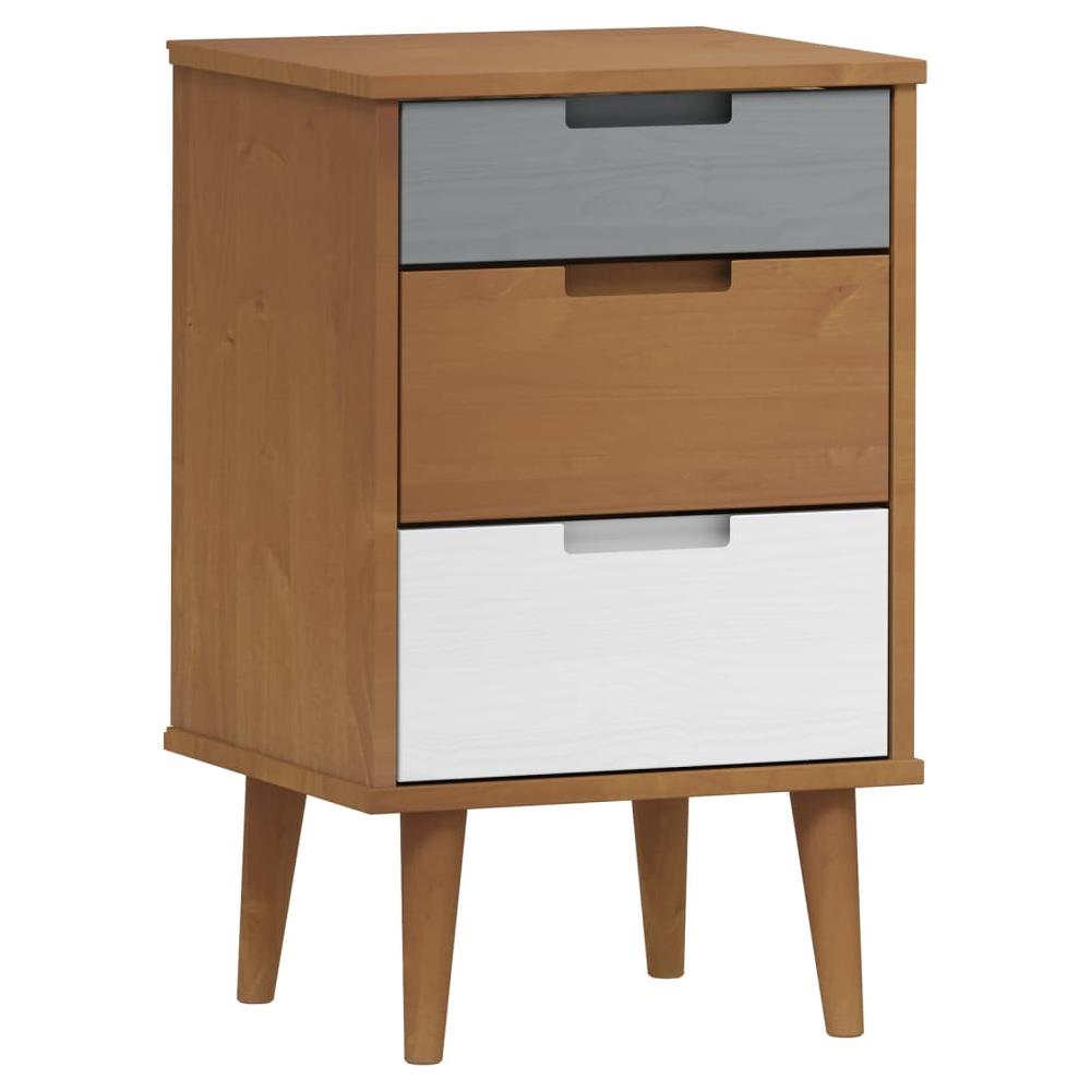 Comodino Marrone 40x35x65 Cm In Legno Massello Di Pino - Foto 2