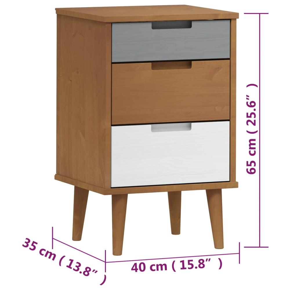 Comodino Marrone 40x35x65 Cm In Legno Massello Di Pino - Foto 7