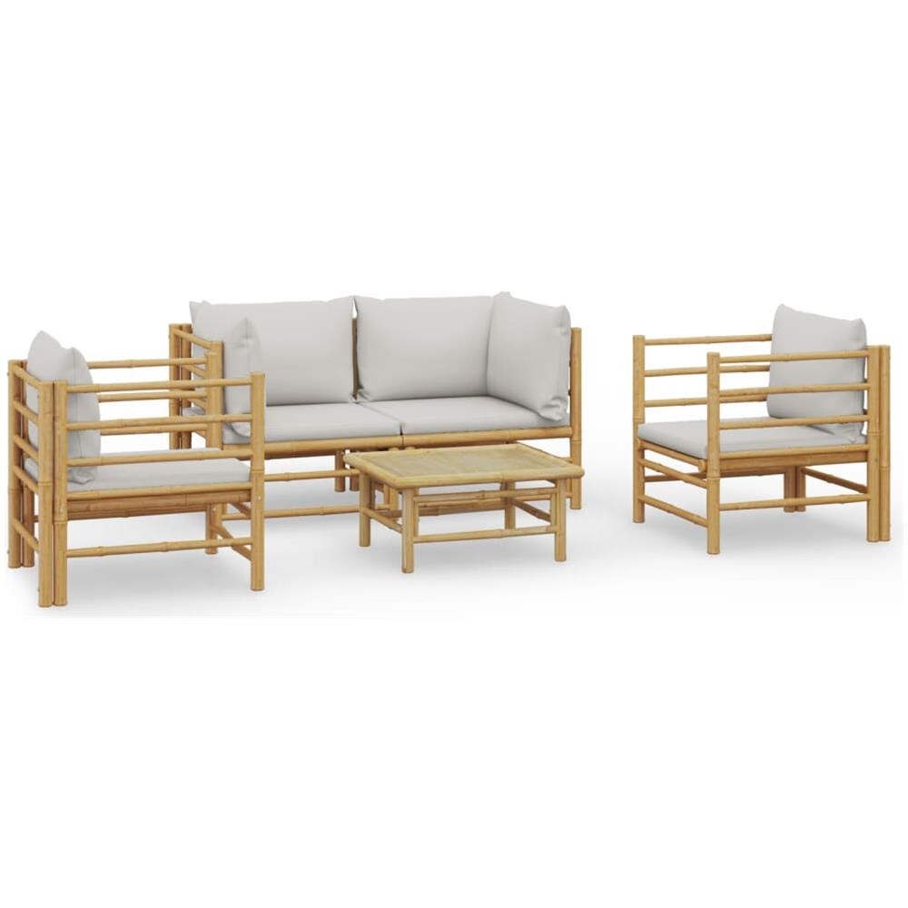 Set Salotto Da Giardino 5pz Con Cuscini Grigio Chiaro Bambù - Foto 1