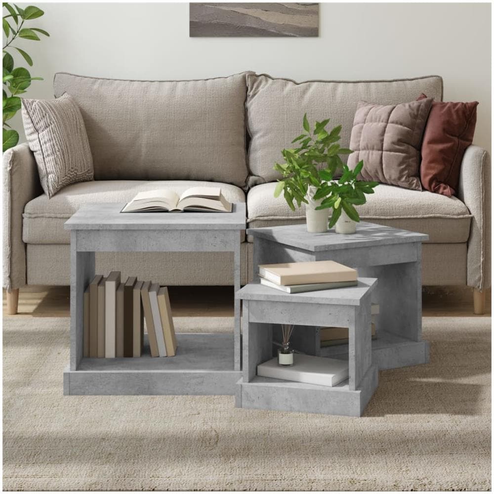 Tavolini Impilabili 3 Pz Grigio Cemento In Legno Multistrato - Foto 1