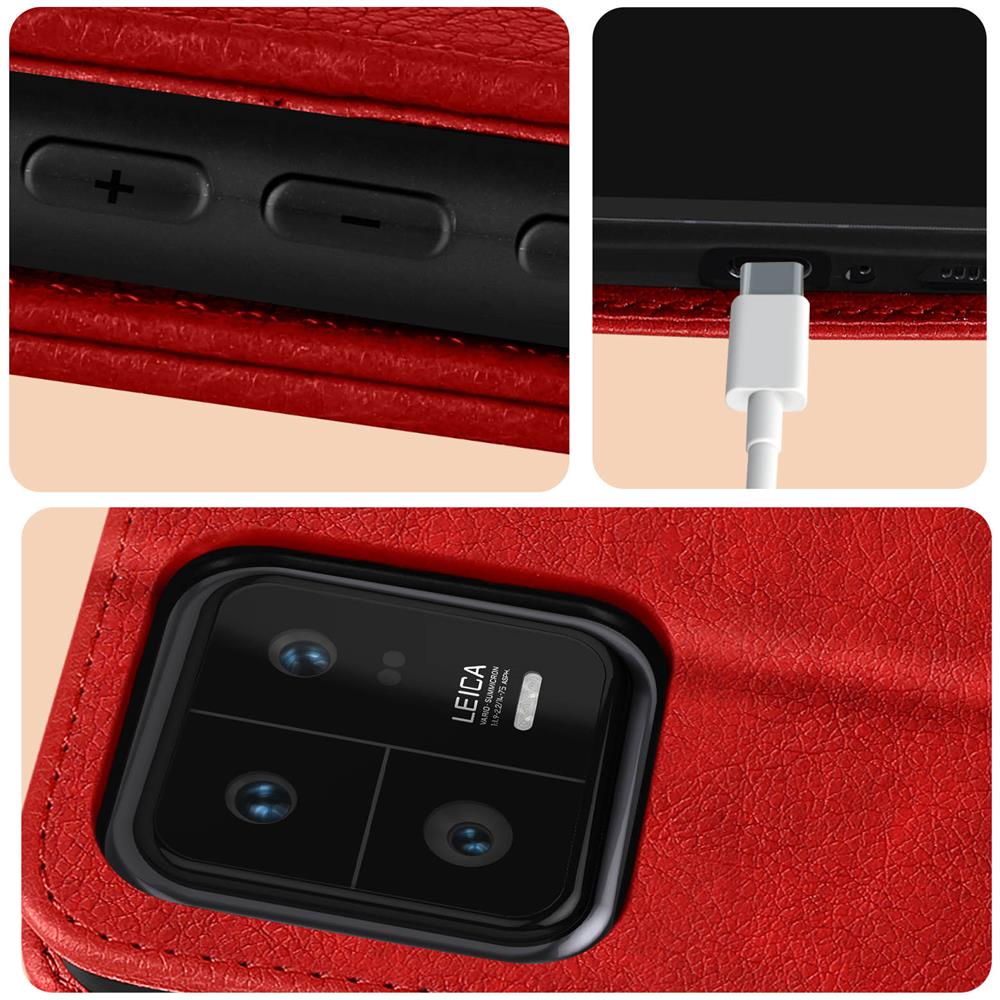 Custodia Per Xiaomi 13 Pro, Portacarte E Funzione Supporto Rossa - Foto 2