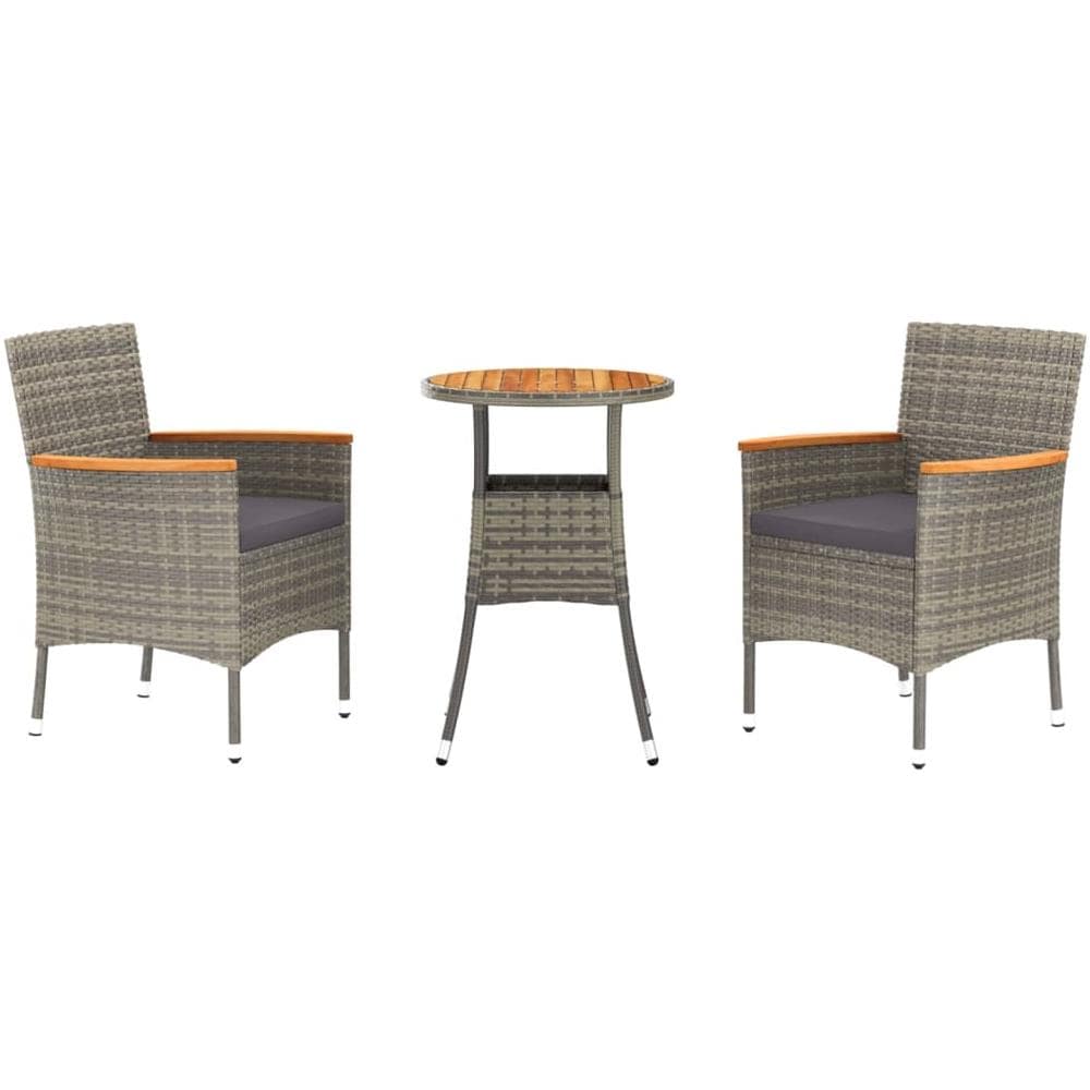 Set Bistrò Da Giardino 3 Pz Con Cuscini In Polyrattan Grigio - Foto 1