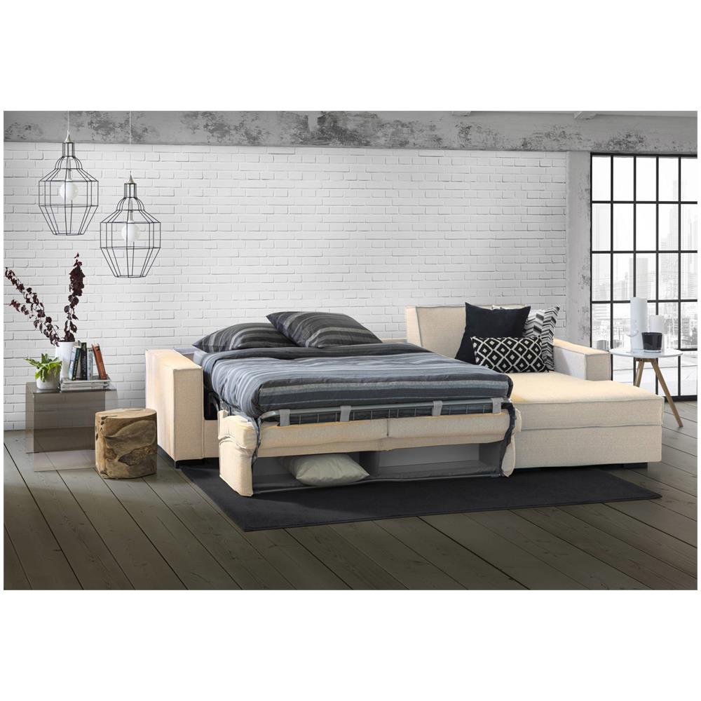 Divano Letto Adela, Divano Ad Angolo, 100% Made In Italy, Sofà Con Apertura Girevole, Penisola Contenitore Destra, Con Braccioli Standard, Cm 280x95h90, Beige - Foto 2