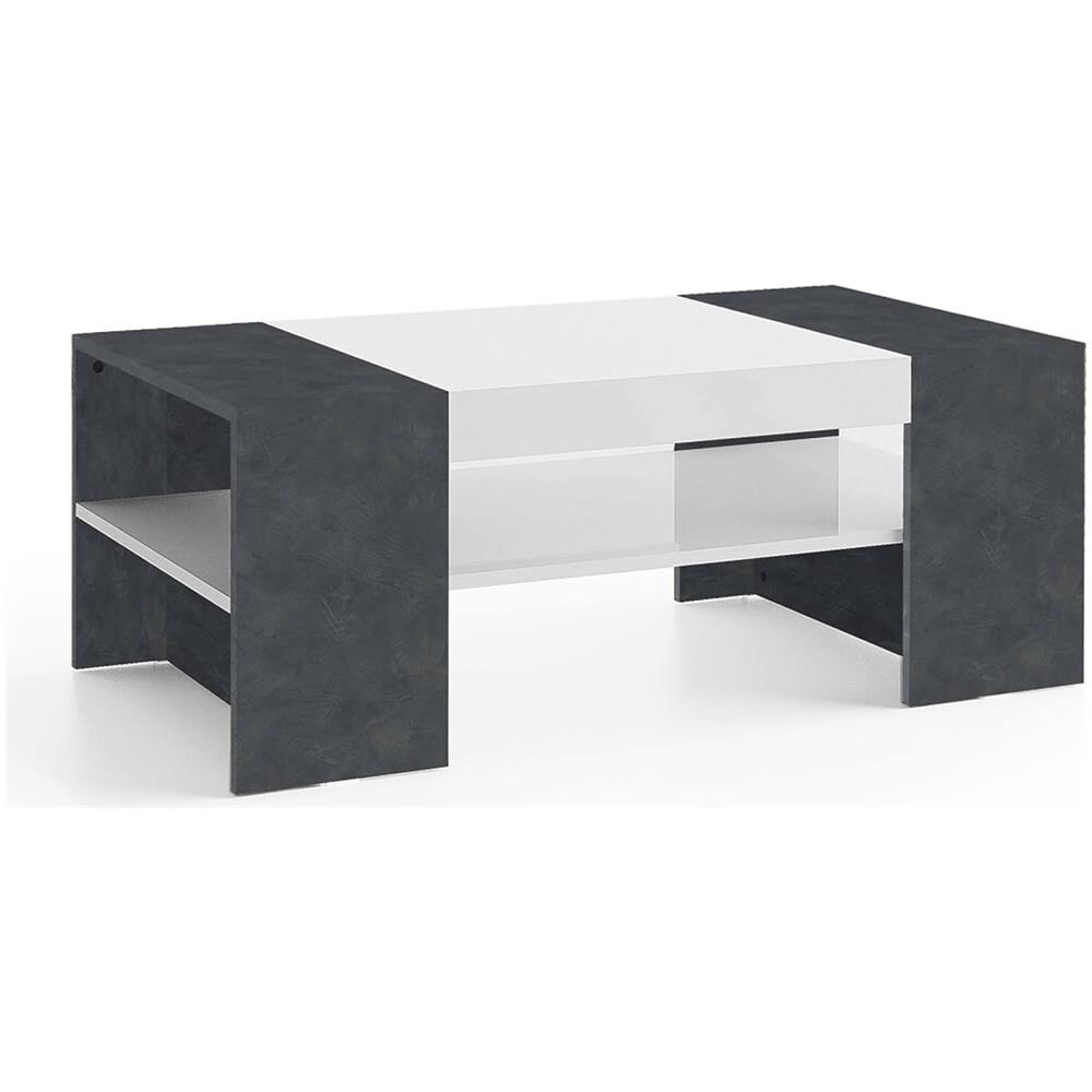 Tavolino Da Salotto Jonni, Tavolo Basso Da Caffè, Mobiletto Portariviste, 100% Made In Italy, Cm 110x60h40, Bianco Lucido E Ardesia - Foto 2