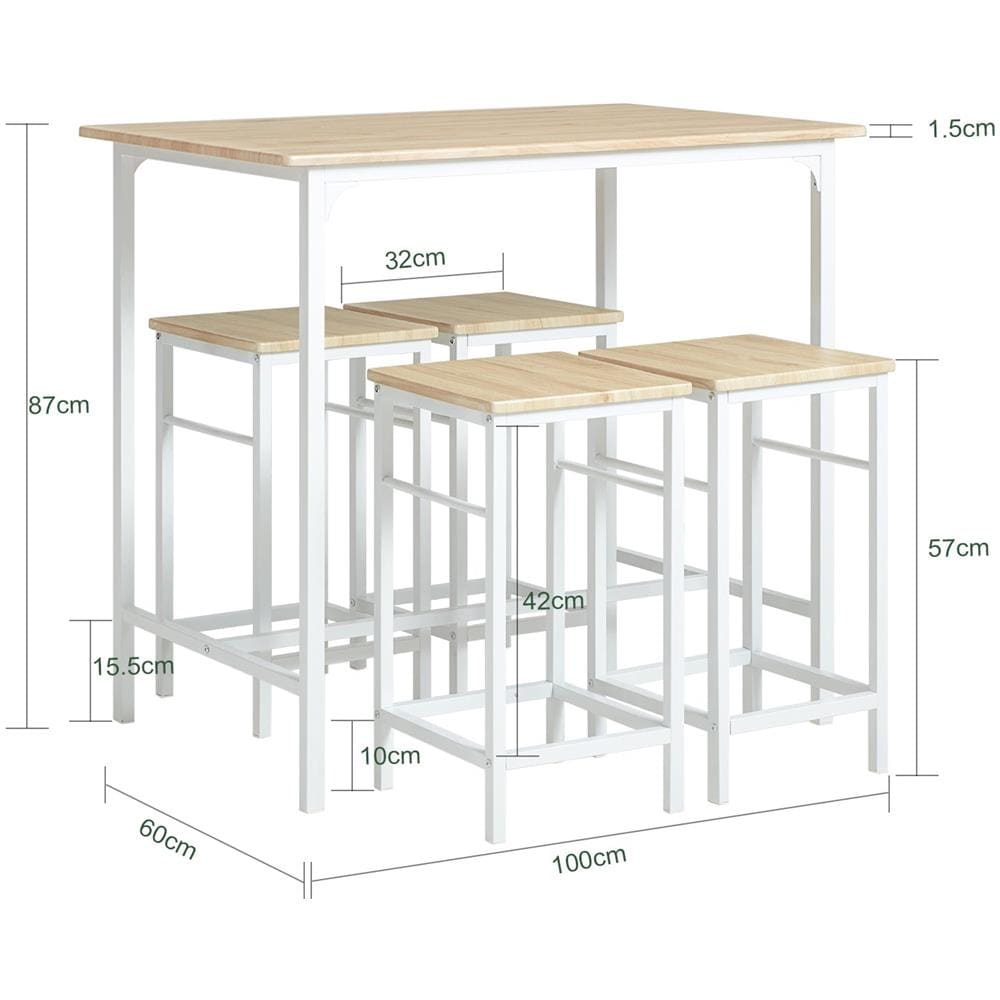 Set 5 Pezzi Tavolo Con 4 Sgabelli Mobile Bar Per Casa Stile Industriale L100*p60*a87 Cm Bianco Ogt11-wn - Foto 2