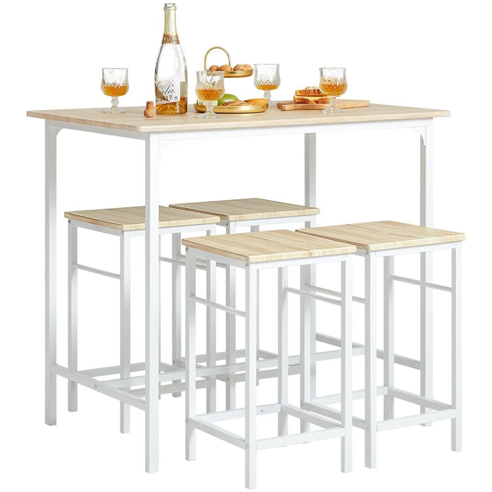 Set 5 Pezzi Tavolo Con 4 Sgabelli Mobile Bar Per Casa Stile Industriale L100*p60*a87 Cm Bianco Ogt11-wn - Foto 1