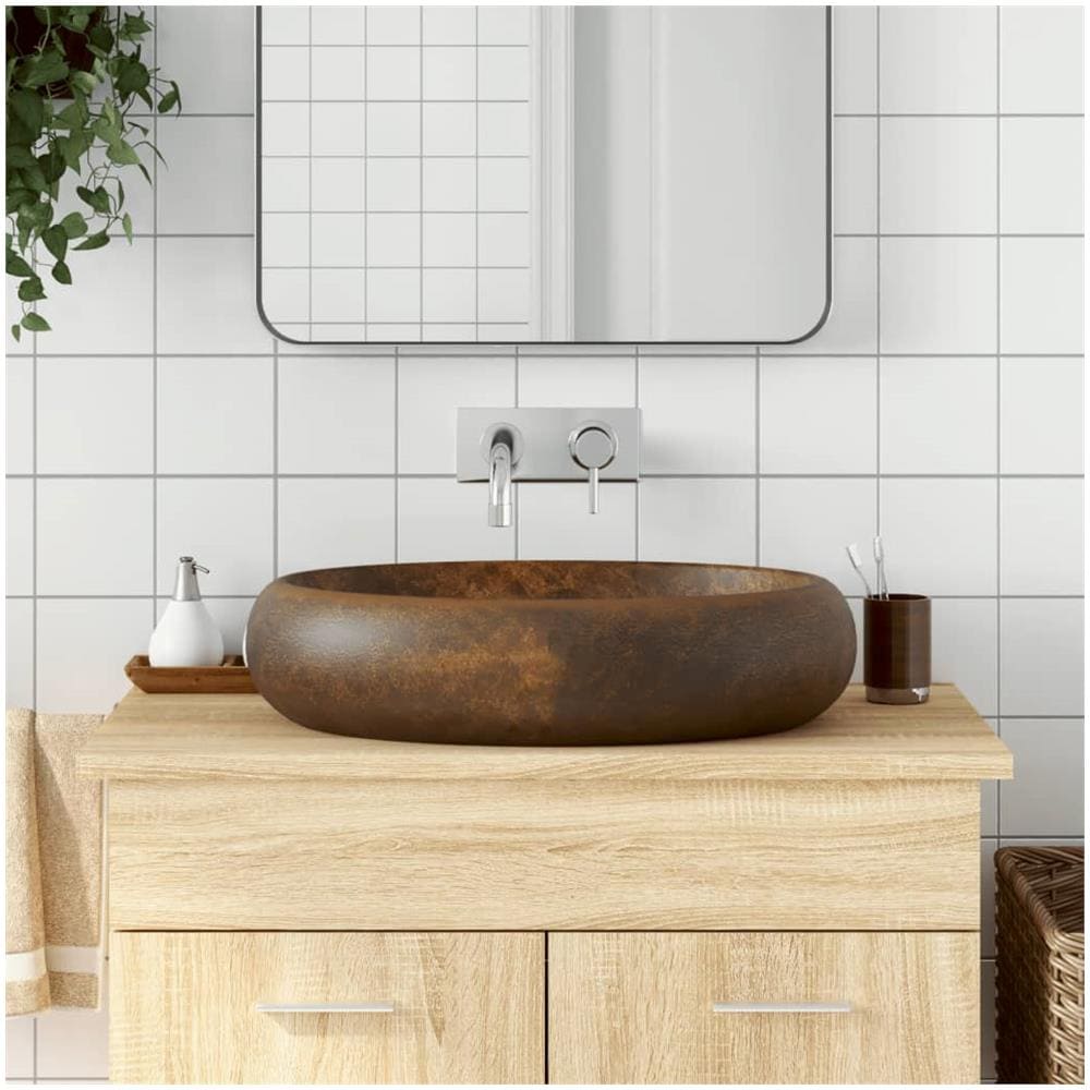 Lavabo da Appoggio Marrone Ovale 59x40x15 cm Ceramica - Foto 1