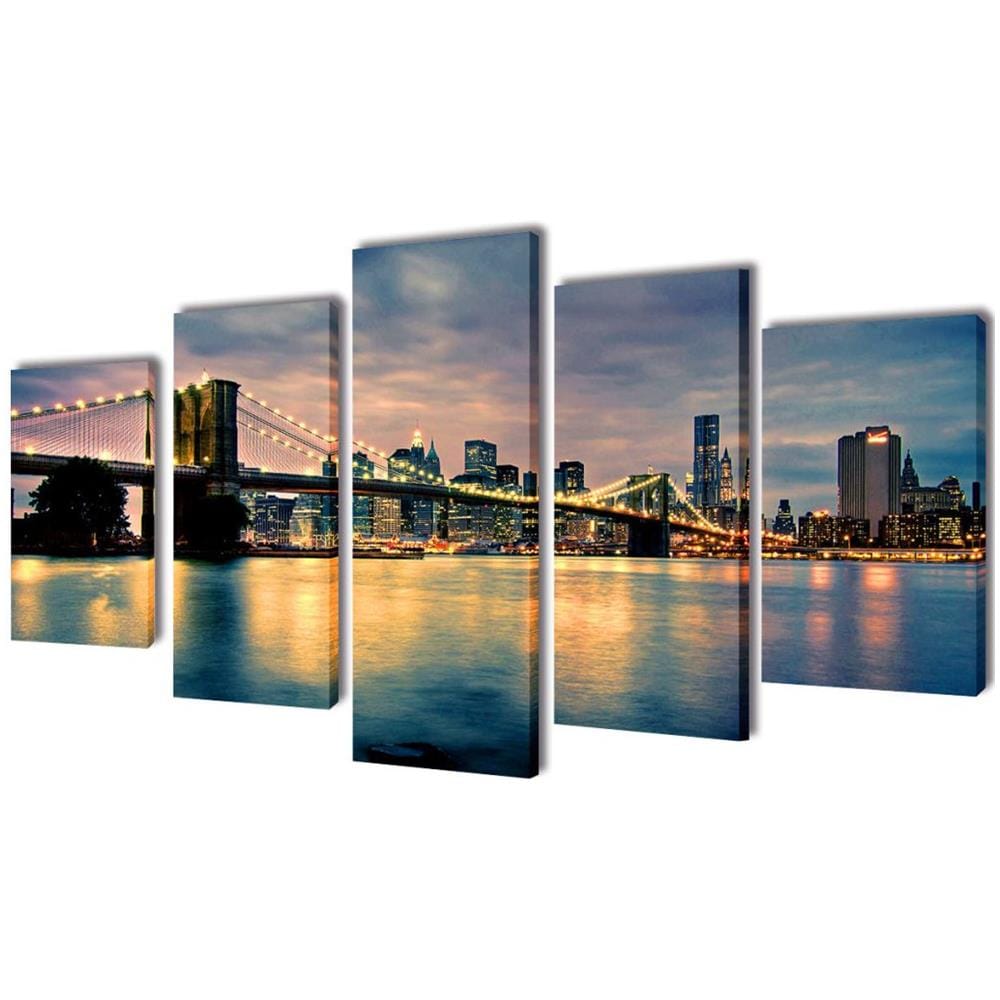 5 Pz Set Stampa Su Tela Da Muro Vista Sul Ponte Di Brooklyn 200x100 Cm - Foto 1