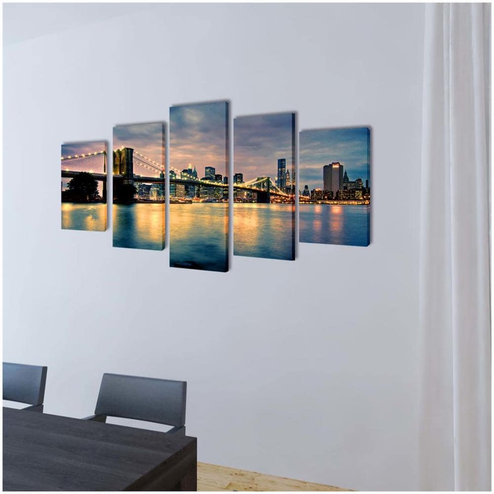 5 Pz Set Stampa Su Tela Da Muro Vista Sul Ponte Di Brooklyn 200x100 Cm - Foto 2