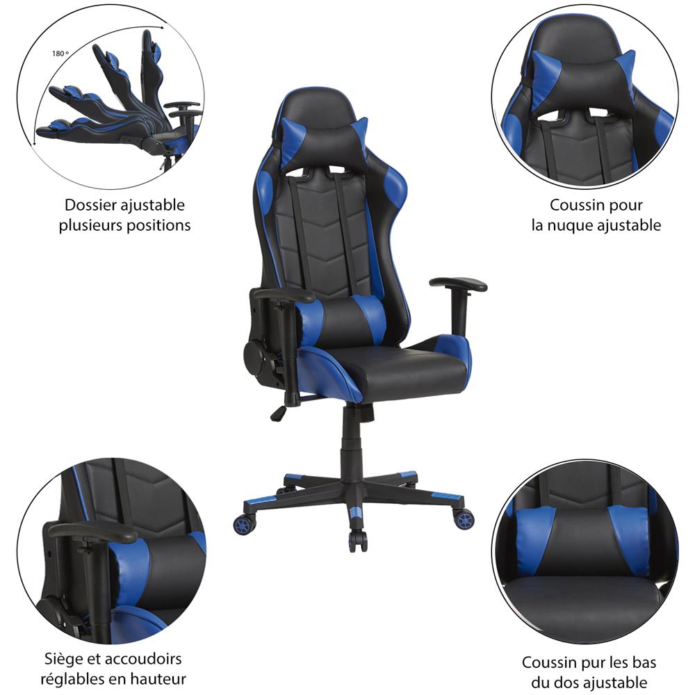 Sedia Da Ufficio Professionale Per Corridore Da Gioco Blu, Sedia Con Braccioli, Supporto E Cuscino Lombare (tessuto Sintetico, Inclinazione E Altezza Regolabile, Braccioli Regolabili, Regolabile A 180º)  - Foto 2