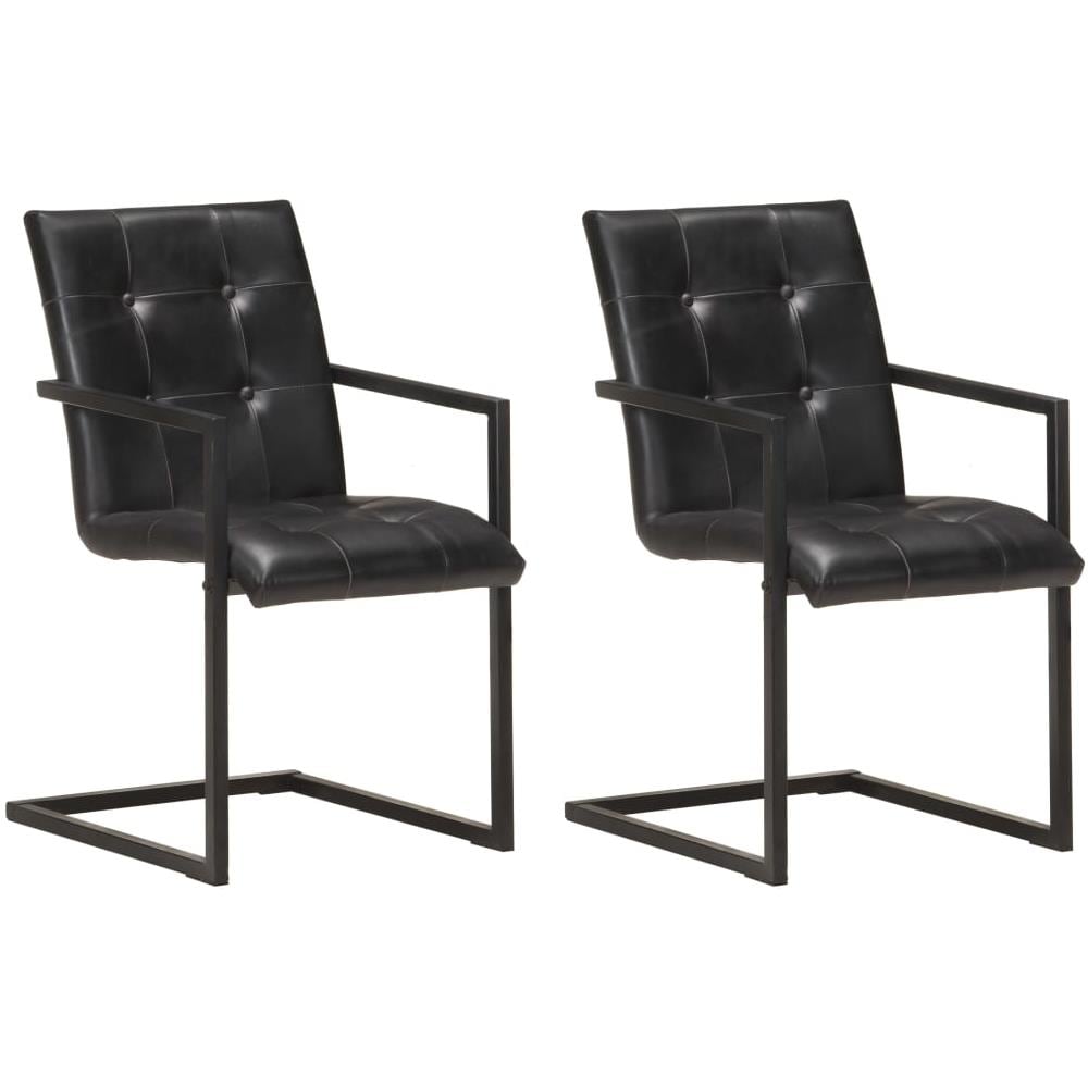 Sedie Da Pranzo A Sbalzo 2 Pz Nere In Vera Pelle - Foto 1