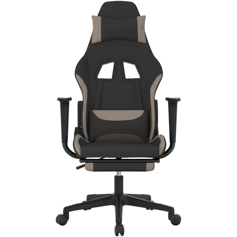 Sedia Da Gaming Massaggio E Poggiapiedi Tessuto Nero E Tortora - Foto 2