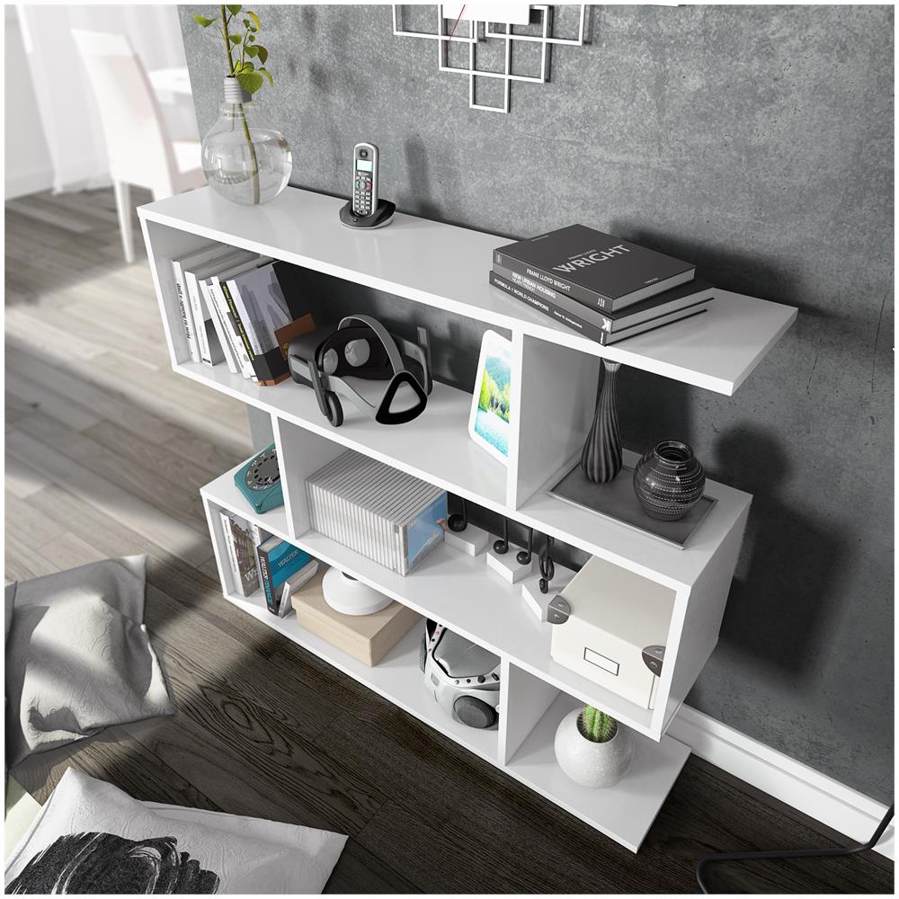 Libreria Bologna Colore Bianco Lucido 6 Fori, Per Soggiorno, Sala Da Pranzo O Ufficio, 110 Cm (larghezza) 25 Cm (profondità) 97 Cm (altezza) - Foto 2