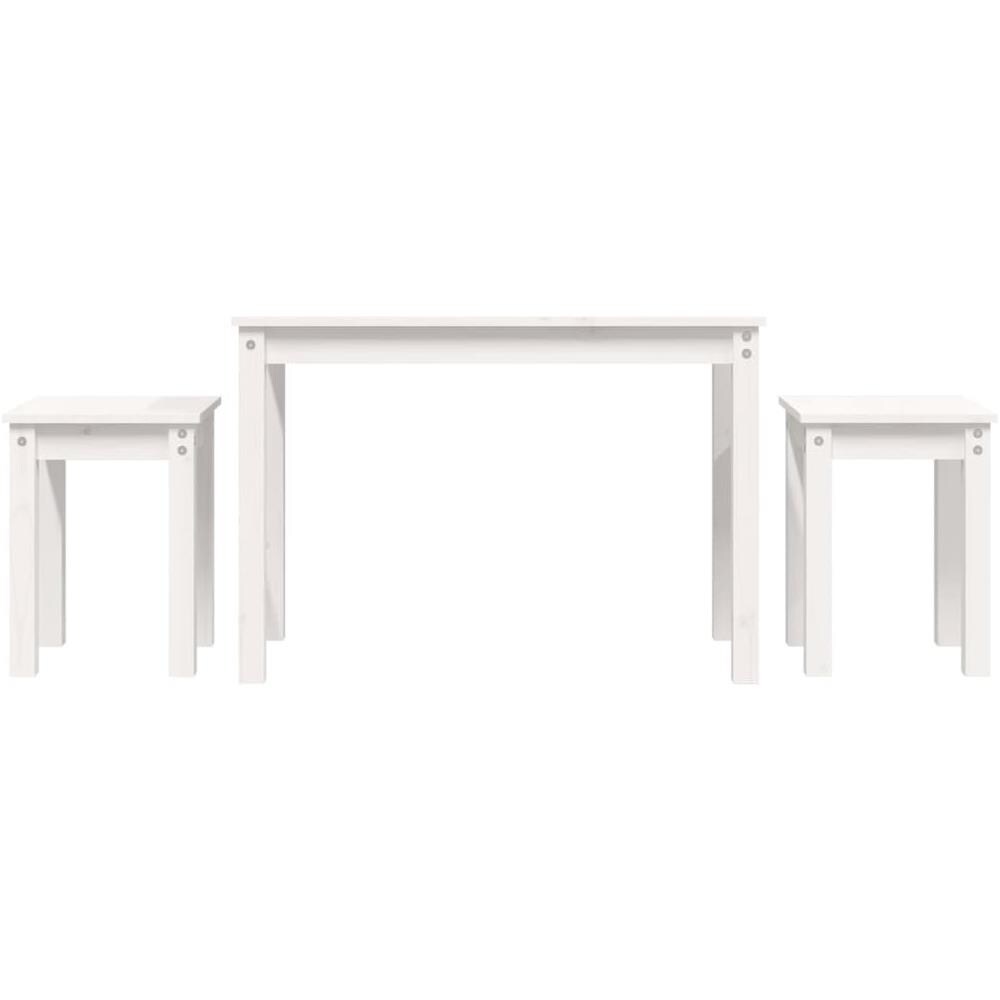 Tavolini A Incastro 3 Pz Bianco In Legno Massello Di Pino - Foto 2