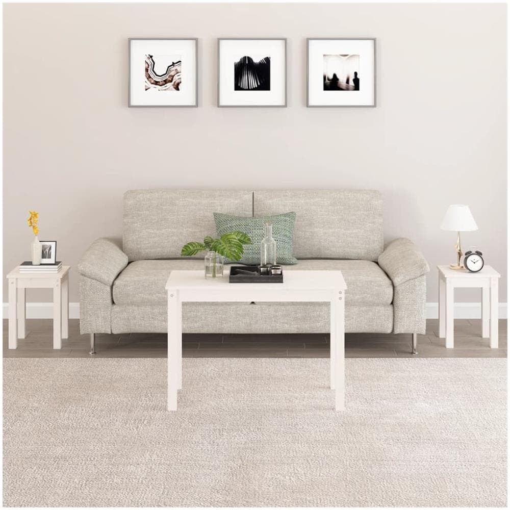 Tavolini A Incastro 3 Pz Bianco In Legno Massello Di Pino - Foto 1