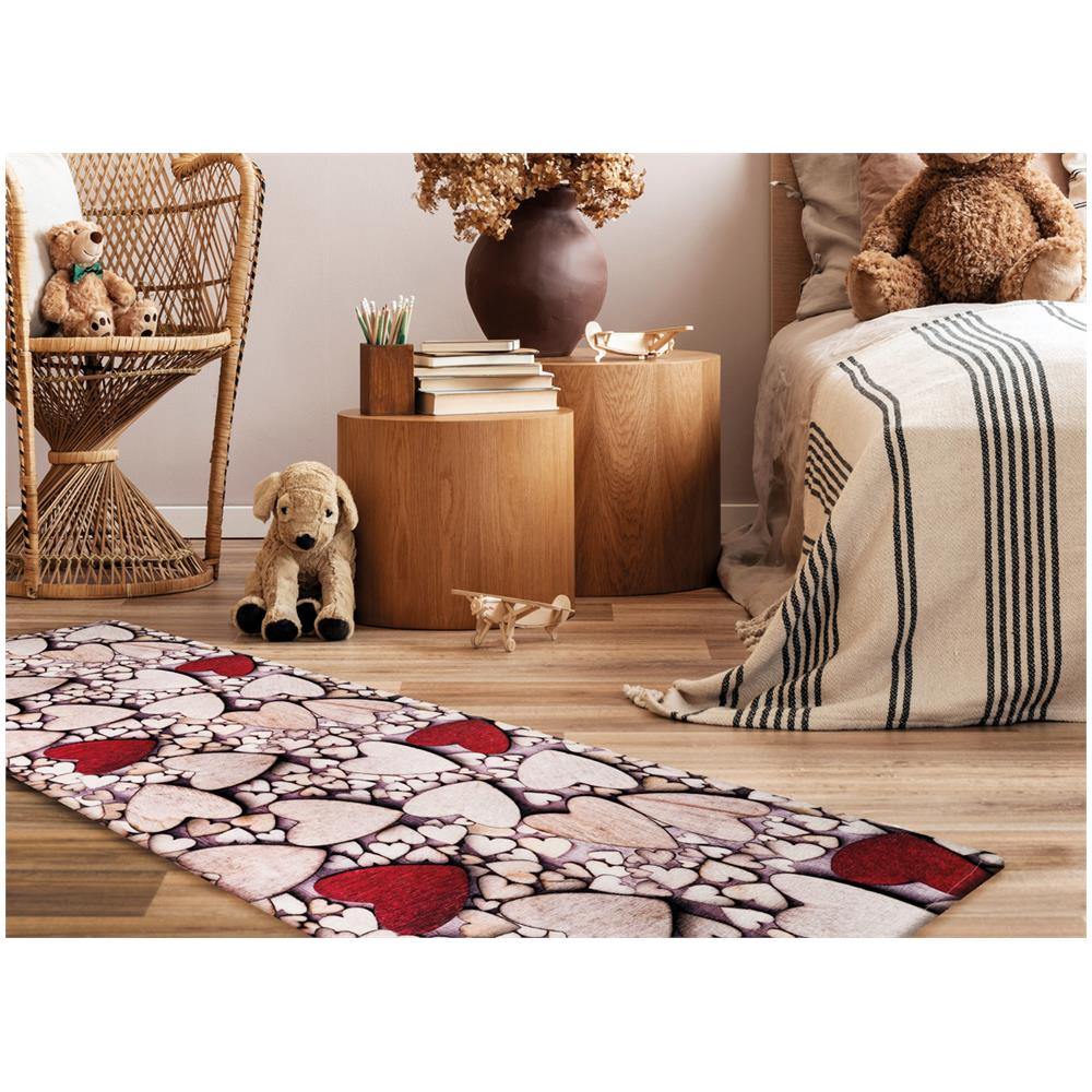 Tappeto Cucina Antiscivolo Stampa Digitale Emozioni Fantasie Shabby Cuori Fiori 58x140 Cuori Legno - Foto 5