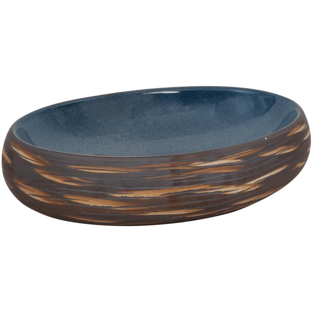 Lavabo Da Appoggio Marrone E Blu Ovale 59x40x15 Cm Ceramica - Foto 2