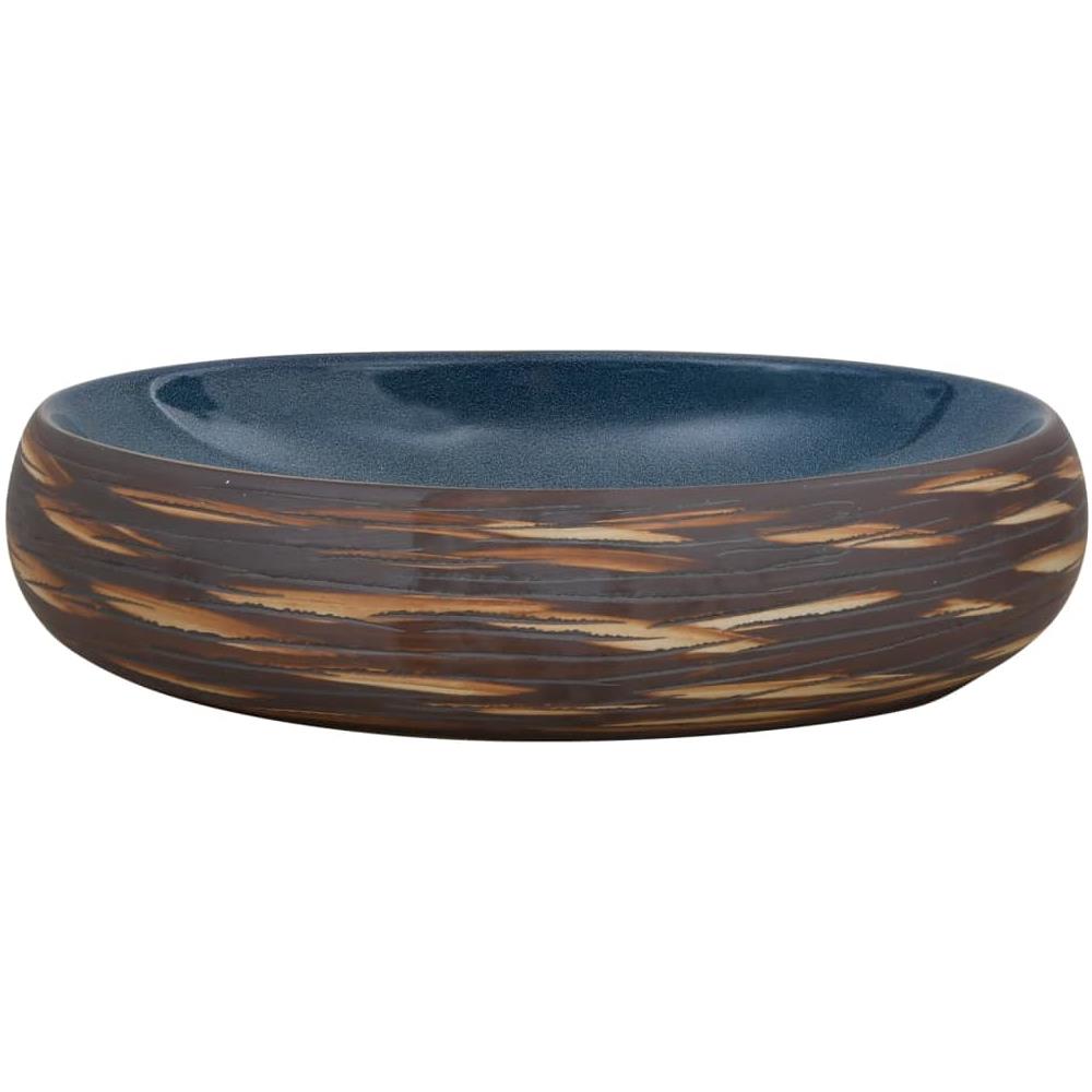 Lavabo Da Appoggio Marrone E Blu Ovale 59x40x15 Cm Ceramica - Foto 3
