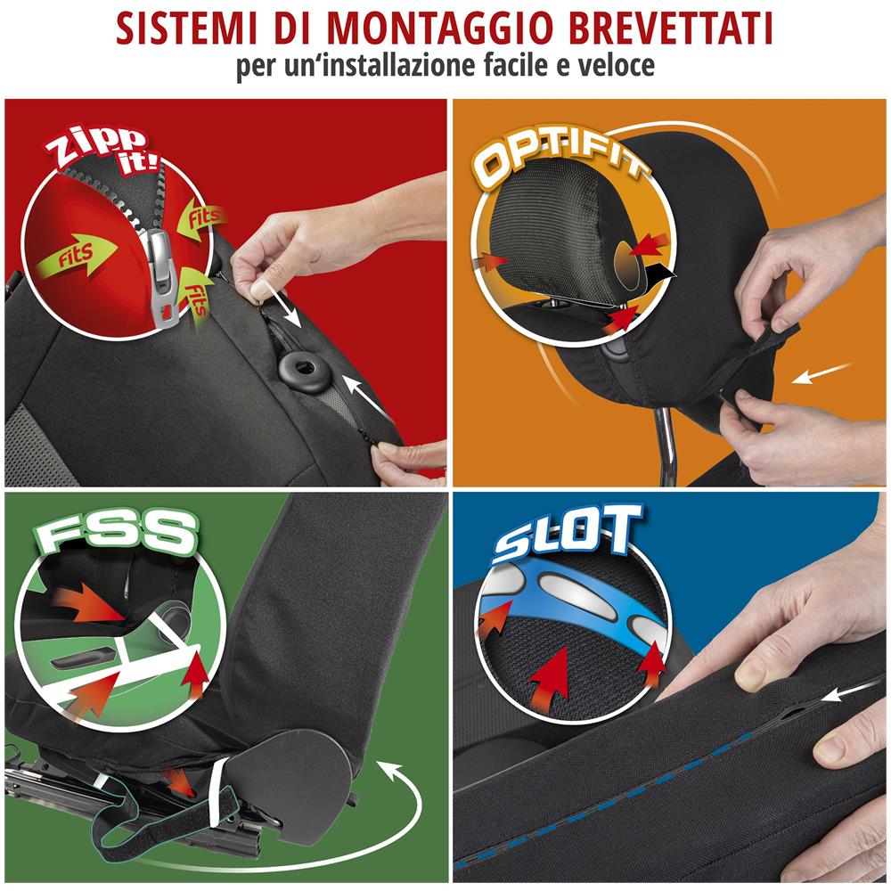 Zipp It Premium Coprisedili Logan Set Completo Con Sistema Di Chiusura Lampo Nero /rosso - Foto 7