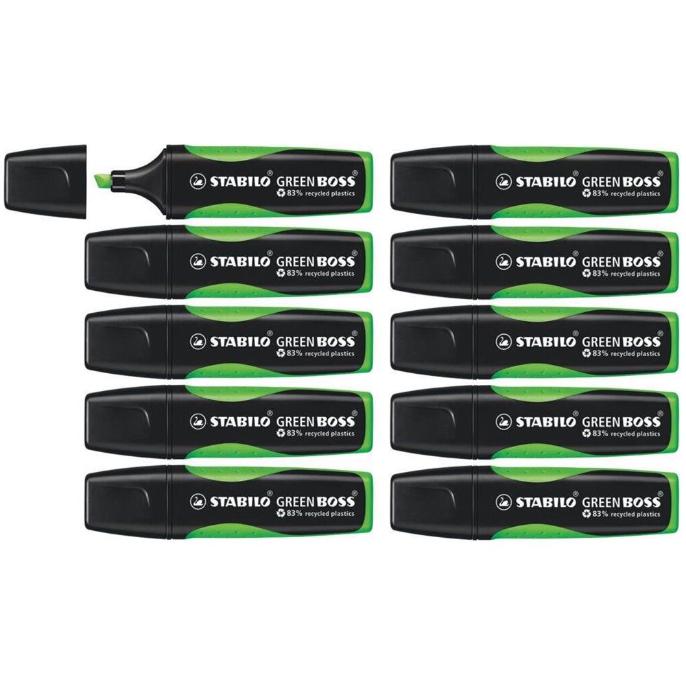 GREEN BOSS - Evidenziatore Ecosostenibile - 83% Plastica Riciclata - Confezione da 10 - Verde - Foto 1