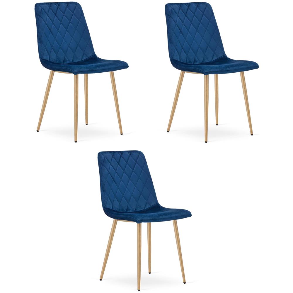 Sedia TURIN - Velluto blu navy con gambe color legno x 3 - Foto 1