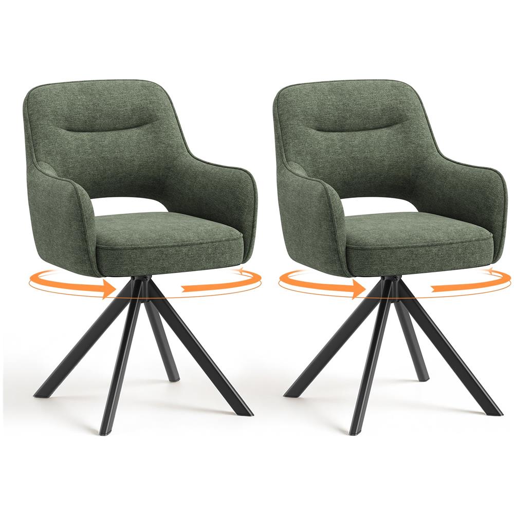 Sedie Girevoli, Set Da 2 Pezzi, Sedie Girevoli Premium Con Braccioli Semicompleti E Struttura Metallica Stabile, Colore Verde - Foto 1