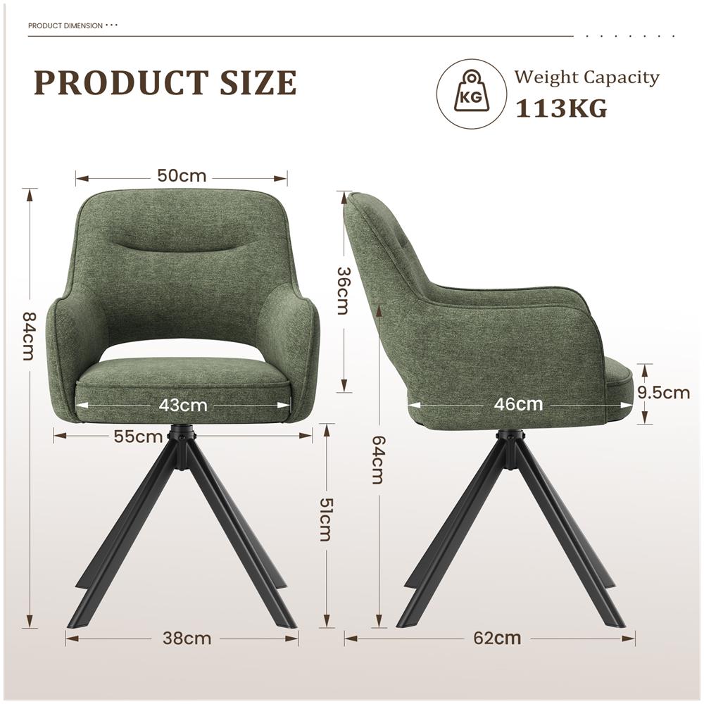 Sedie Girevoli, Set Da 2 Pezzi, Sedie Girevoli Premium Con Braccioli Semicompleti E Struttura Metallica Stabile, Colore Verde - Foto 2