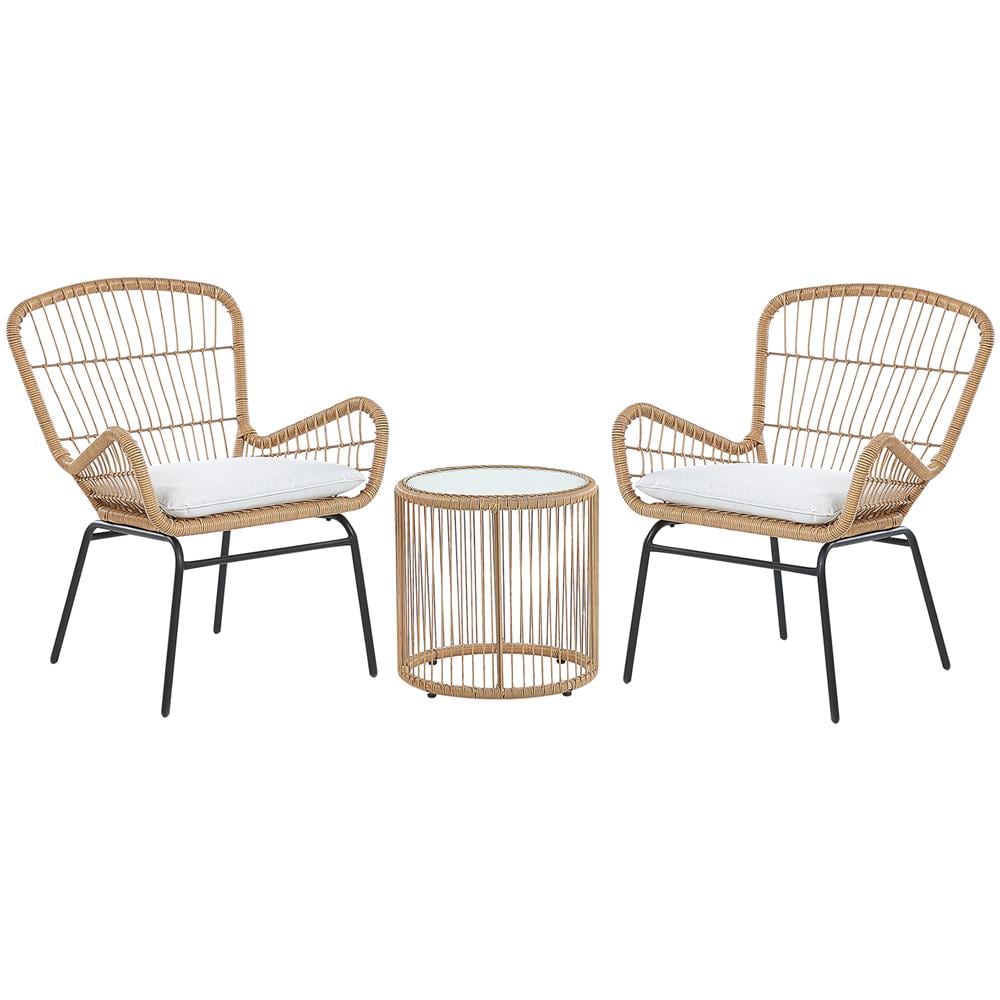 Set Da Balcone In Rattan Marrone Chiaro 2 Sedie Con Cuscini Grigio Chiaro Labico - Foto 1