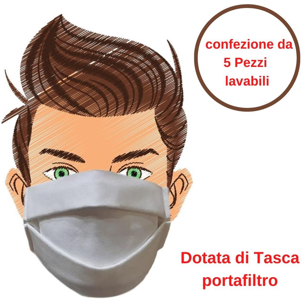 Mascherina Di Protezione Bianca 5 Pezzi Riutilizzabile E Lavabile Cotone 100% Con Elastici - Foto 1