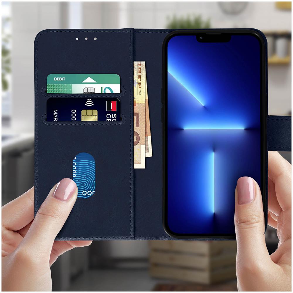 Custodia Per Iphone 13 Pro Max Con Portacarte E Funzione Supporto Blu Notte - Foto 2