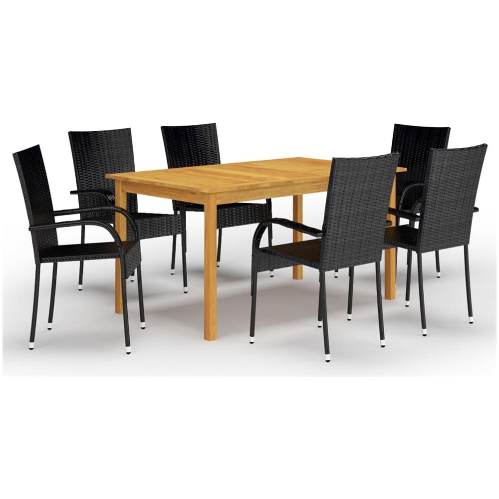 Set Mobili da Pranzo per Giardino 7 pz Nero - Foto 1