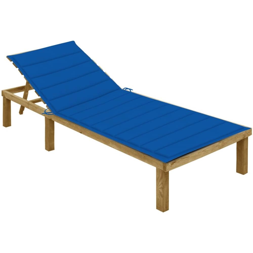 Lettino da Giardino con Cuscino Blu Royal Legno Pino Impregnato - Foto 1