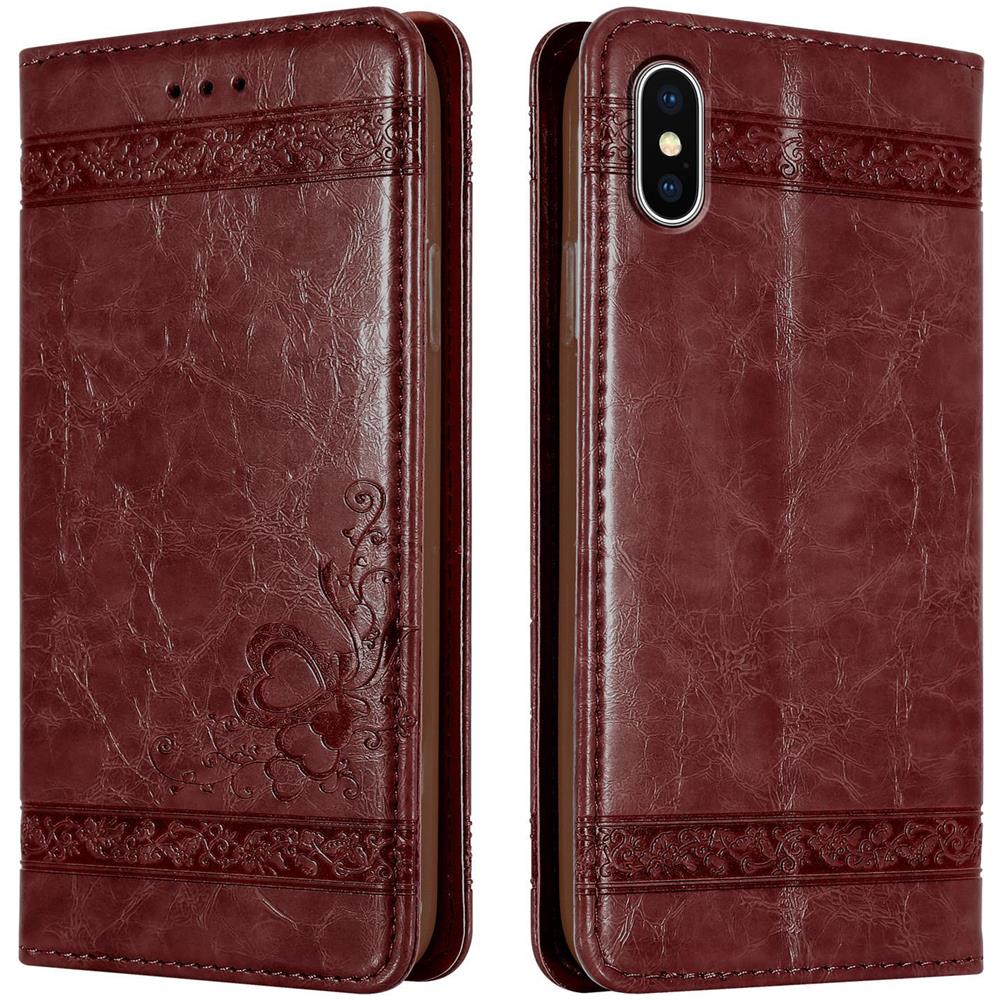 Cadorabo Custodia Compatibile Con Apple Iphone Xs Max In Rosso Scuro Con Ornamenti - Coperchio Protettiva Con Chiusura Magnetica, Funzione Stand E Tasca Per Le Carte - Foto 1