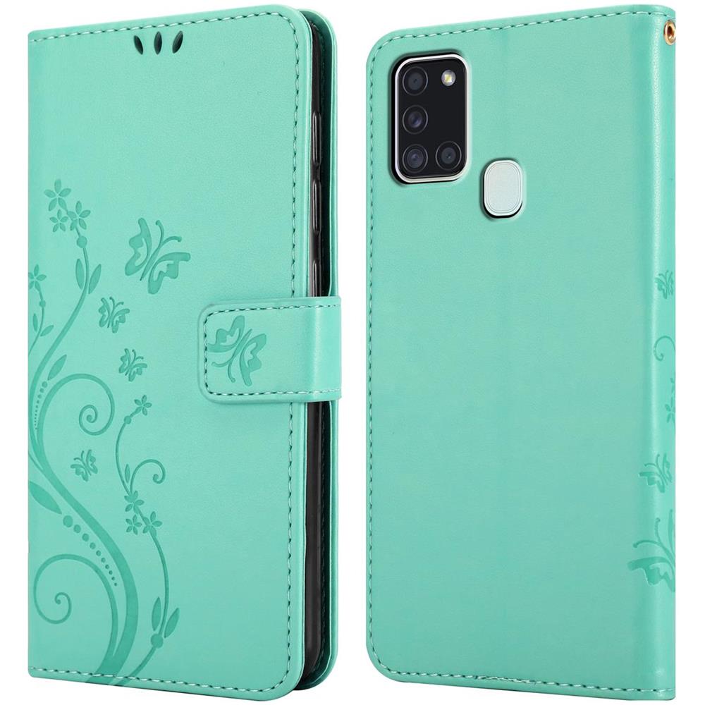 Cadorabo Custodia Compatibile Con Samsung Galaxy A21s In Turchese Fiore - Coperchio Protettivo In Design Floreale Con Chiusura Magnetica, Funzione Stand E Slot Per Carte - Foto 8