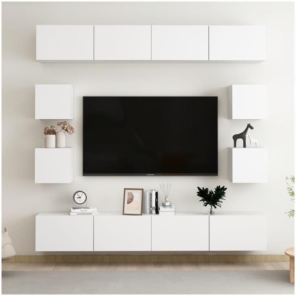 Set Mobili Porta TV 8 pz Bianco in Legno Multistrato - Foto 1