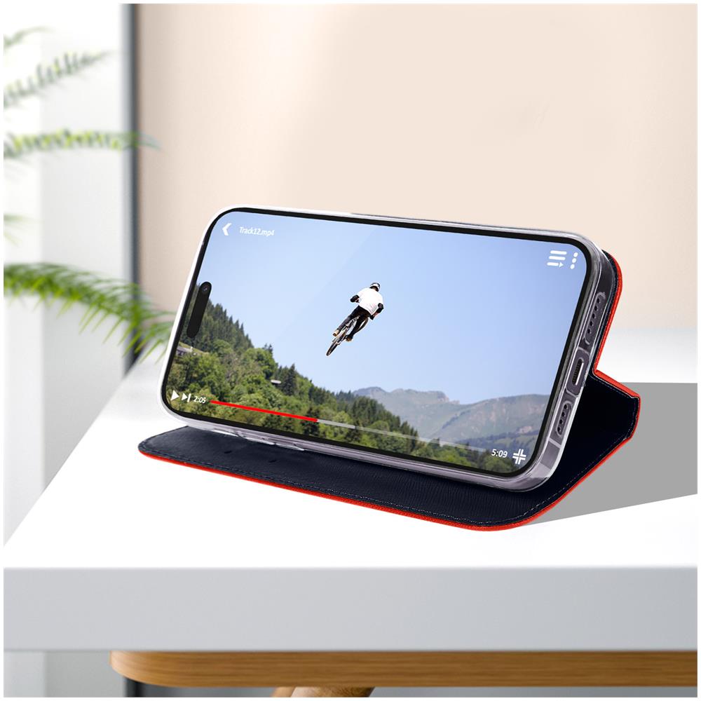 Custodia Portafoglio Iphone 14 Pro Funzione Supporto Rossa / Blu - Foto 2
