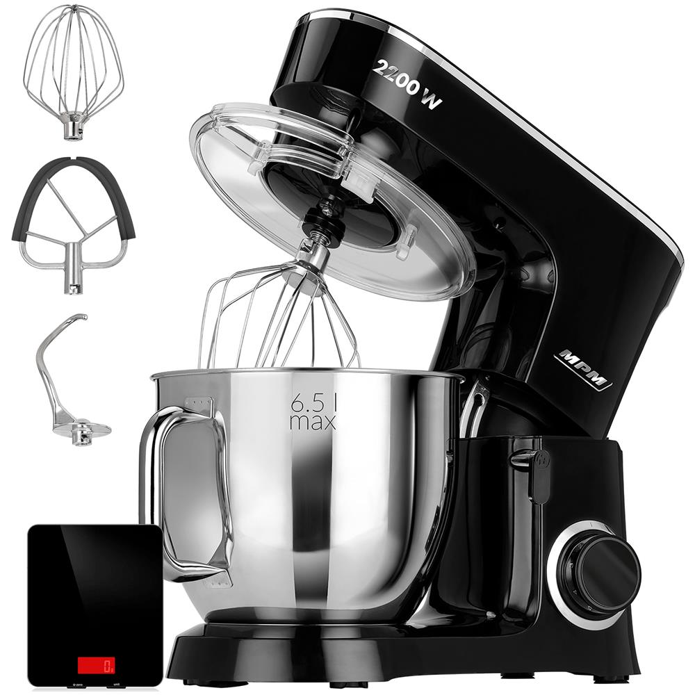 Impastatrice Professionale MRK-19B per Pasticceria con Capacità 6,5 litri 6 Velocità Bilancia da Cucina Potenza 2200 W Colore Nero / Inox - Foto 1